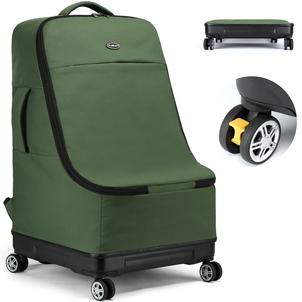 Green Car Seat Travel Bag with Spinner Wheels C9101