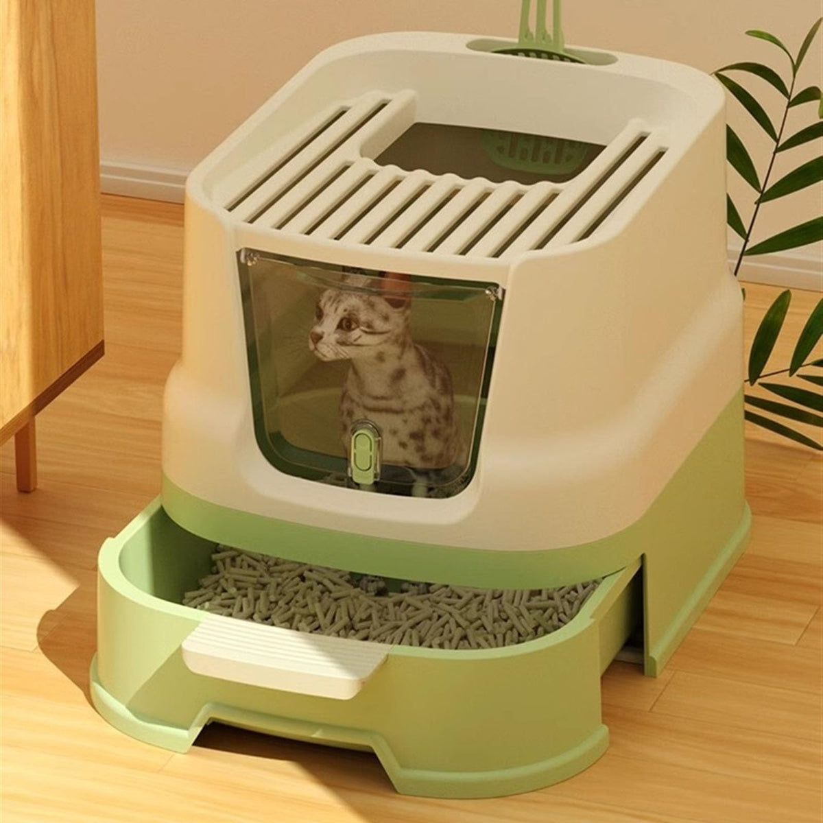 Large Top Entry Cat Litter Box with Lid and Scoop R5855