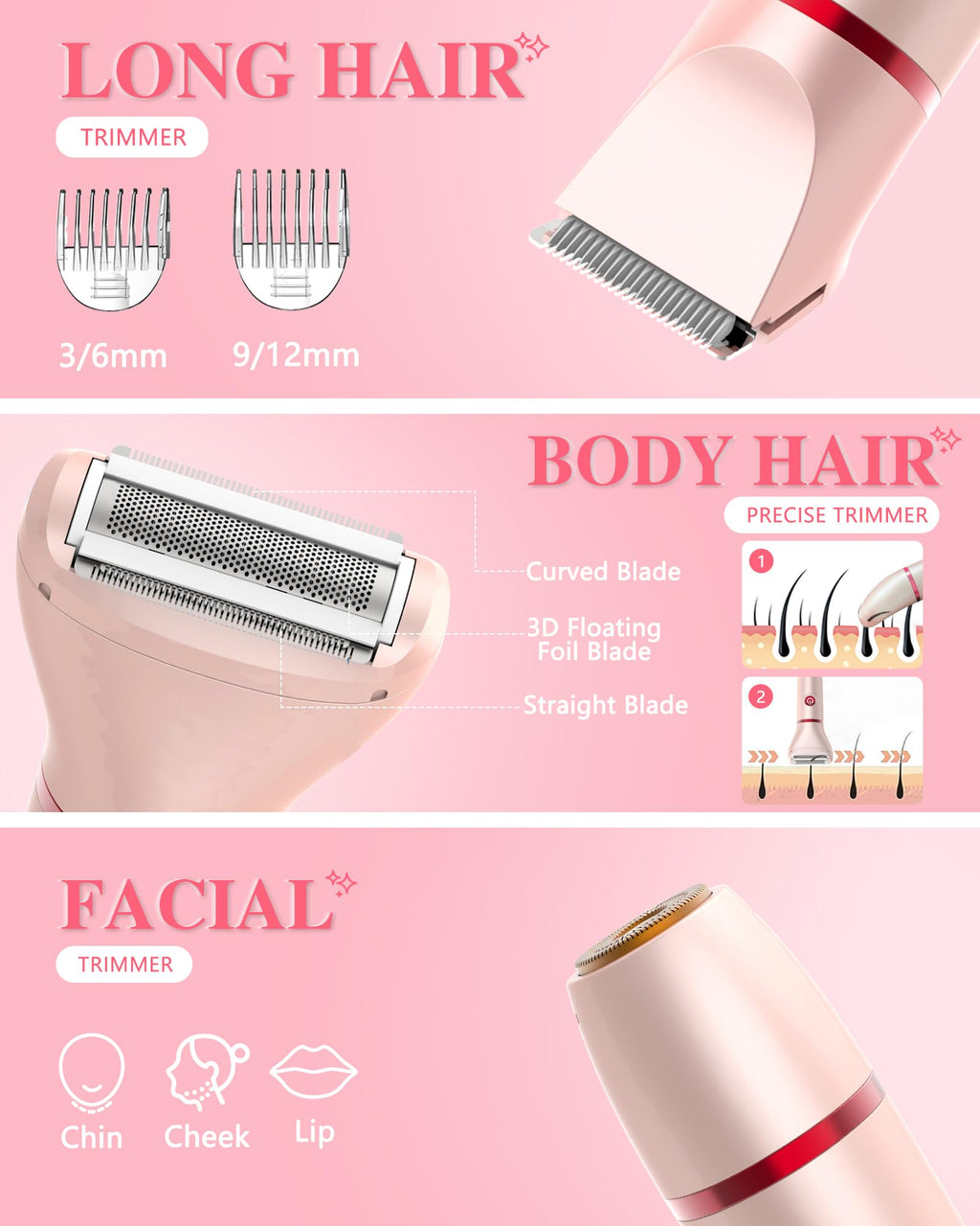 3-in-1 Rechargeable Waterproof Bikini Trimmer K516