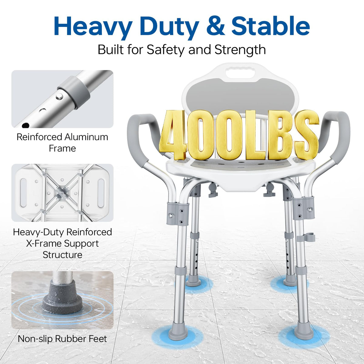 Adjustable Grey Shower Chair with Suction Feet W874
