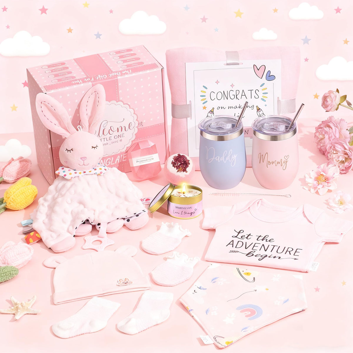 New Mom Gift Basket with Baby Clothes & Tumblers M790275