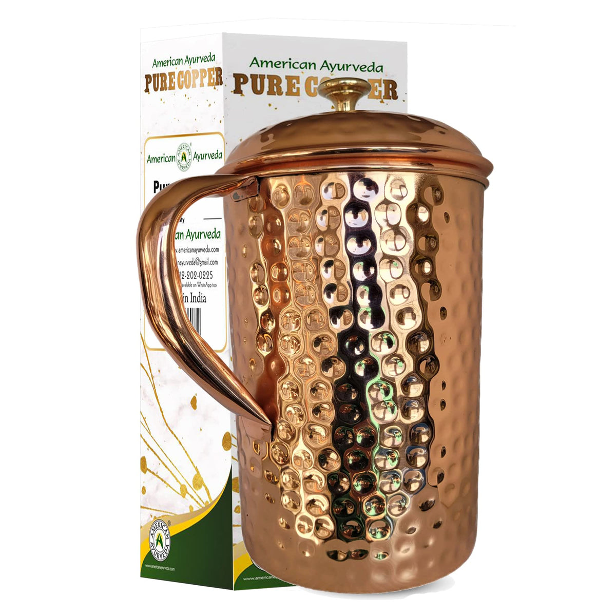 Half Gallon Hammered Pure Copper Pitcher with Lid S1178