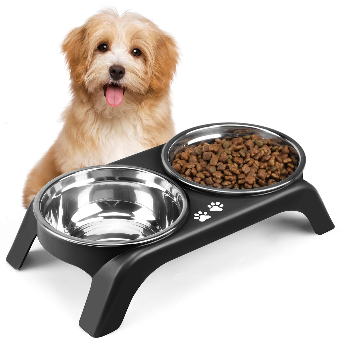 Elevated Dog Bowls with 5” Stainless Steel Bowls Black O33148