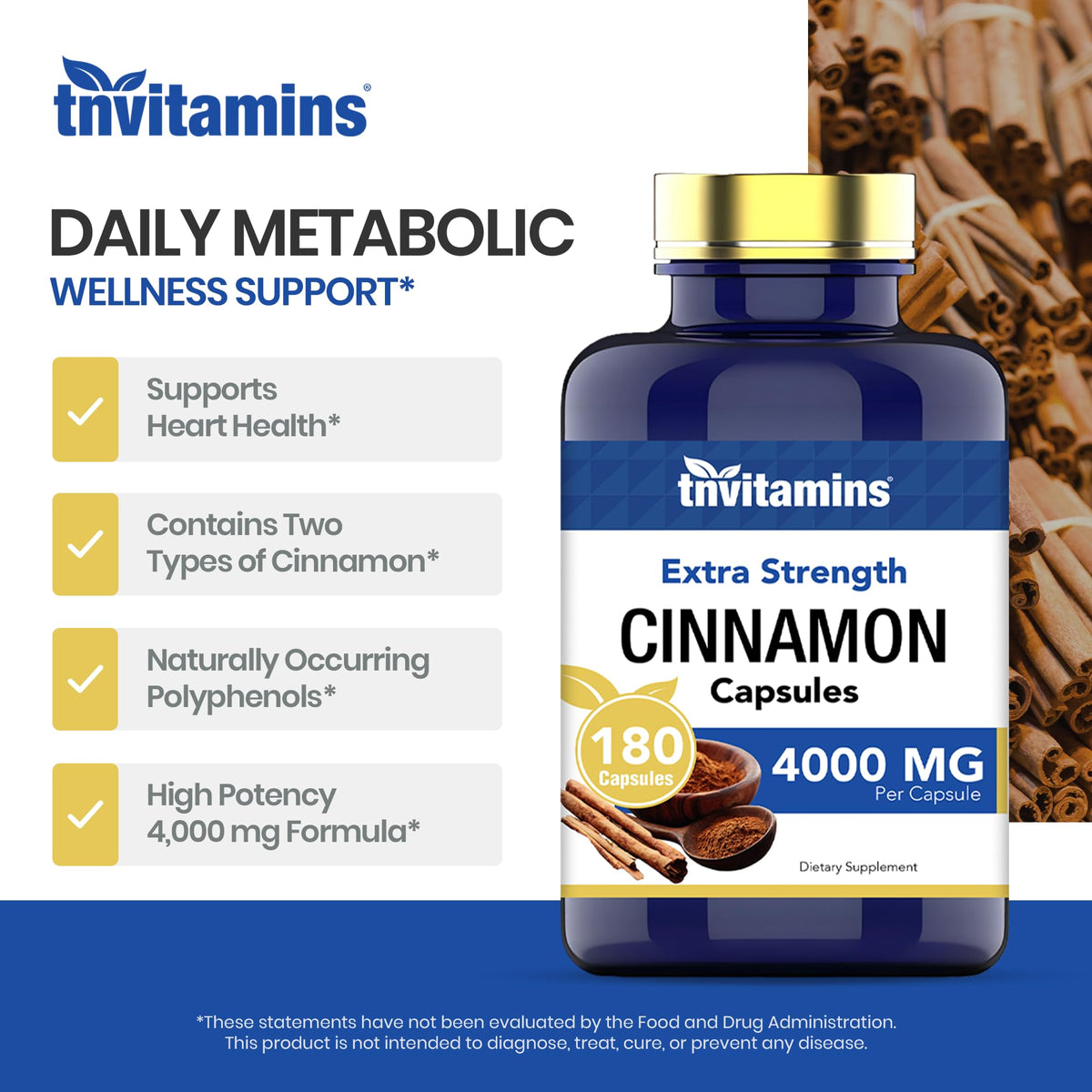 Cinnamon Capsules 4,000 mg Equivalent 180 Capsules S461346