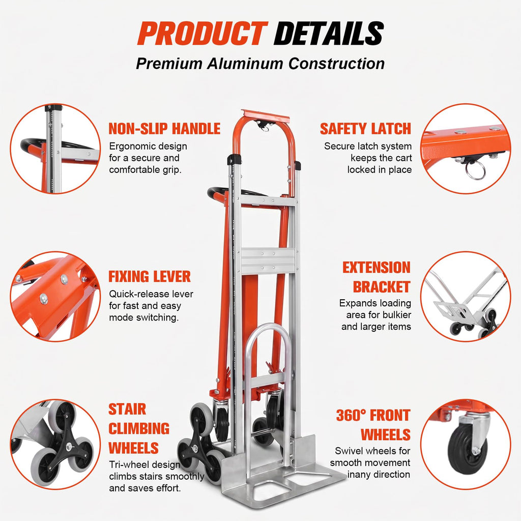 4-in-1 Convertible Stair Climbing Hand Truck, 1000LBS Heavy Duty Folding Aluminum Dolly Cart with Wheels & Handle N8561