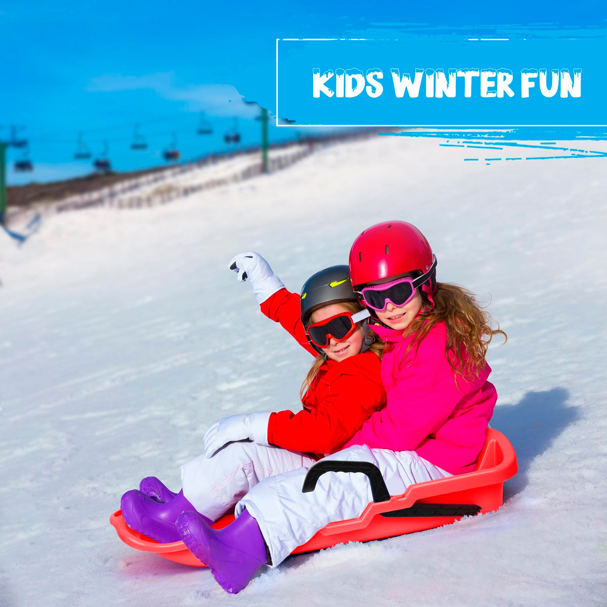 Red Flexible Plastic Toboggan Snow Sled with Brake V1223
