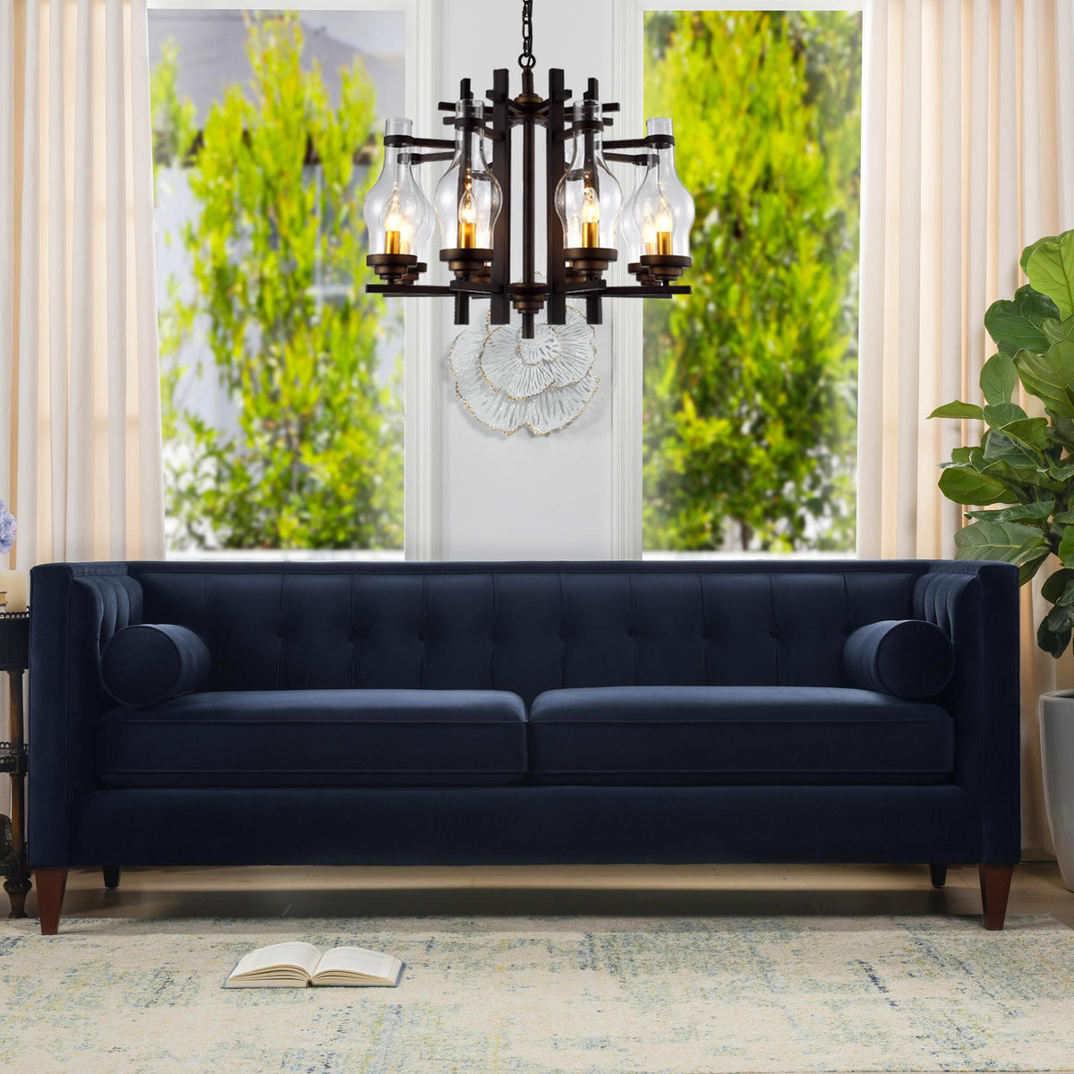 Dark Navy Blue Performance Velvet Tufted Sofa A303638