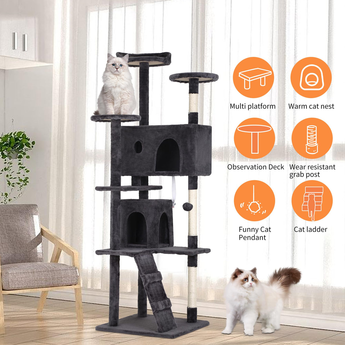 Dark Gray Multi-Level Cat Tree T934