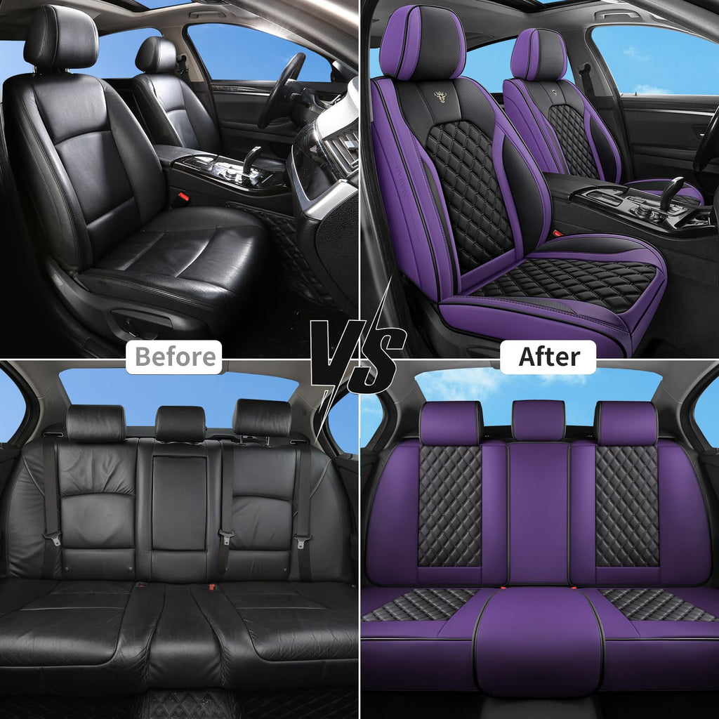 Purple Black Leather Car Seat Covers Full Set S890272