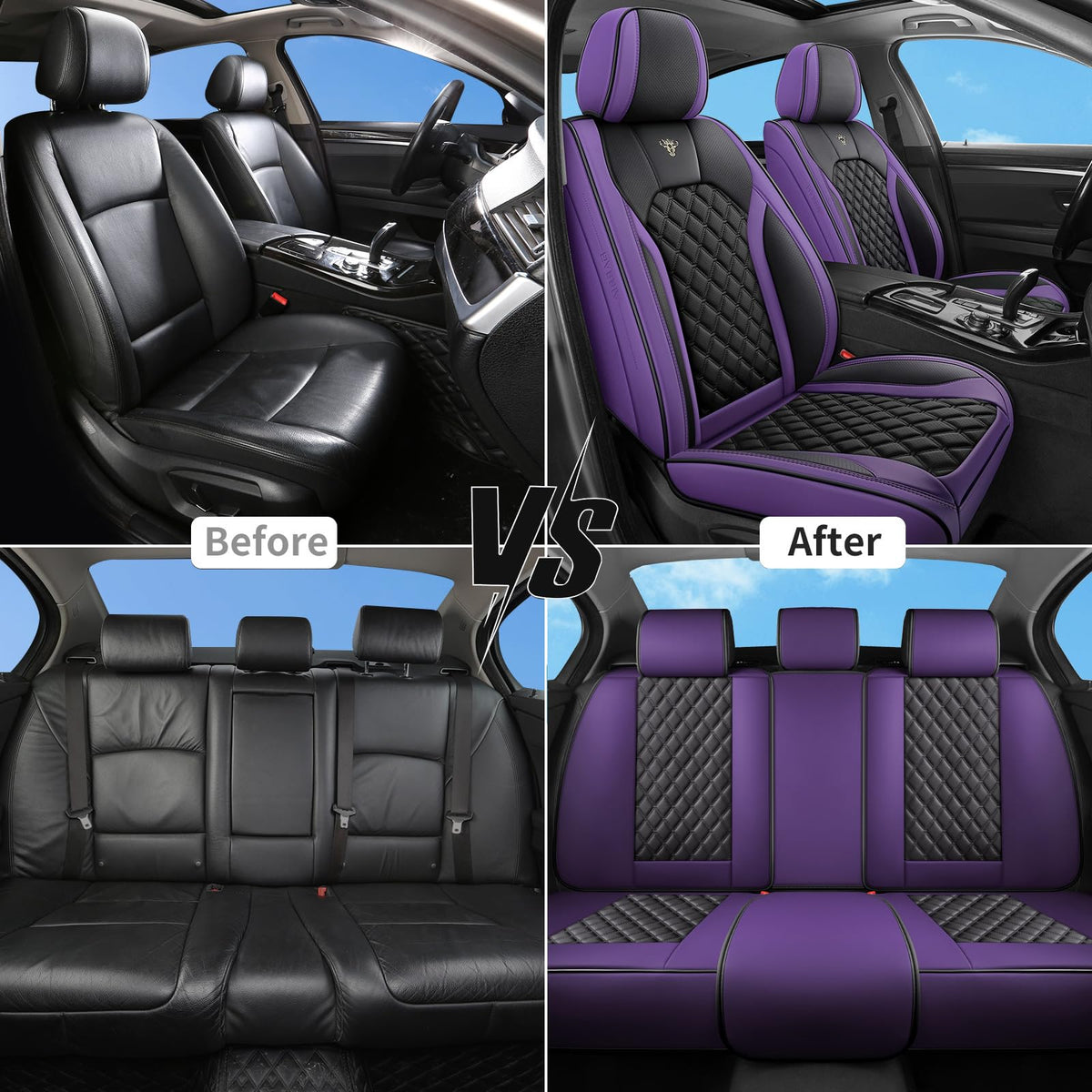 Purple Black Leather Car Seat Covers Full Set S890272