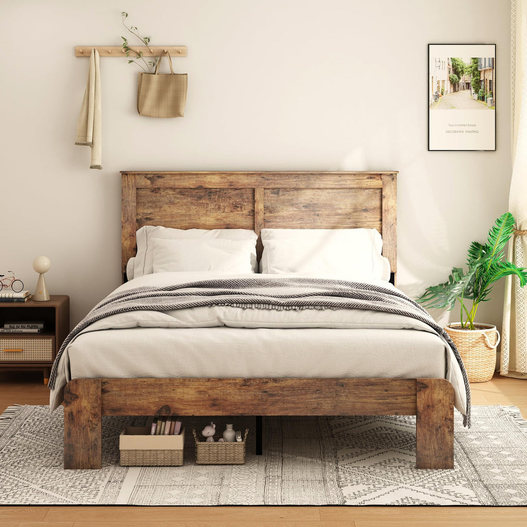 Wood Full Size Bed Frame with Headboard and Footboard E55965