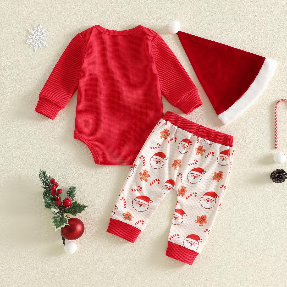 Newborn Baby Boy 3 Piece Waffle Long Sleeve Romper Pants Hat Set A871