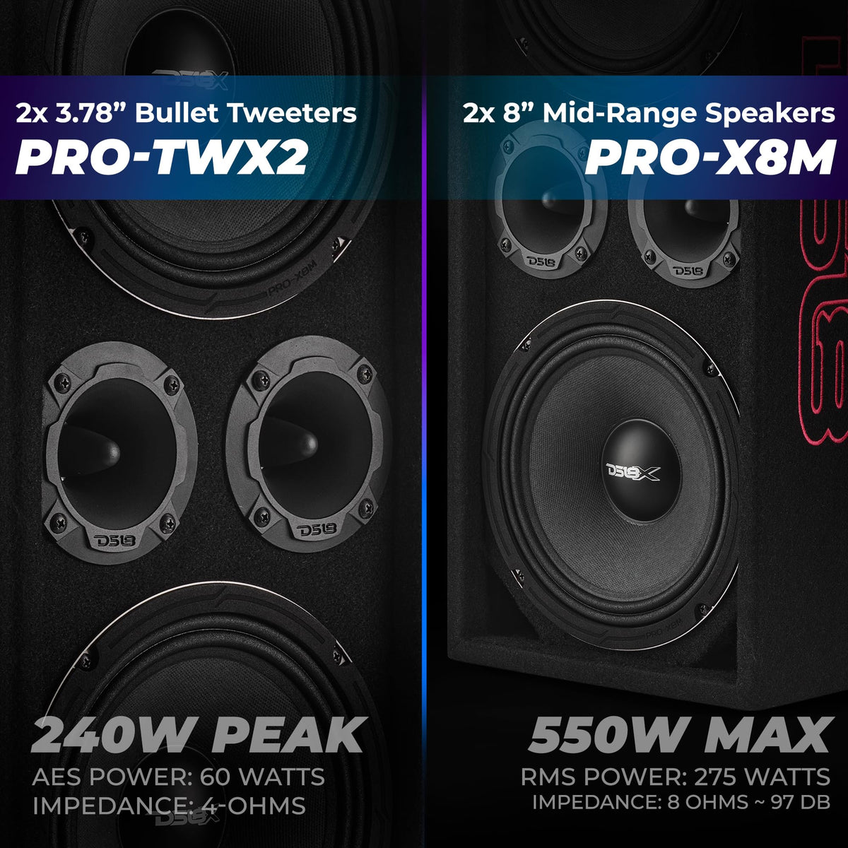 Ported Speaker Box with Dual 8" Mids, Tweeters & Amplifier W298125