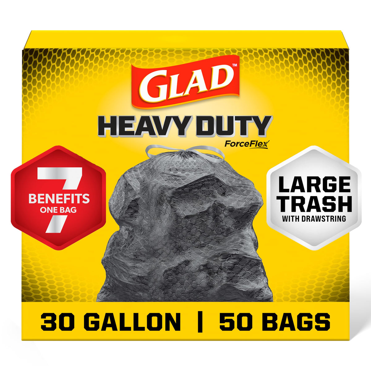 30 Gallon Unscented Heavy Duty Drawstring Trash Bags, 50 Count I64028