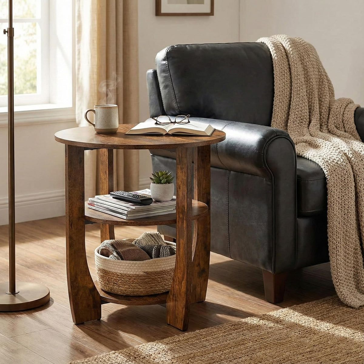 Rustic Brown 19.7 inch Round Side Table X7794