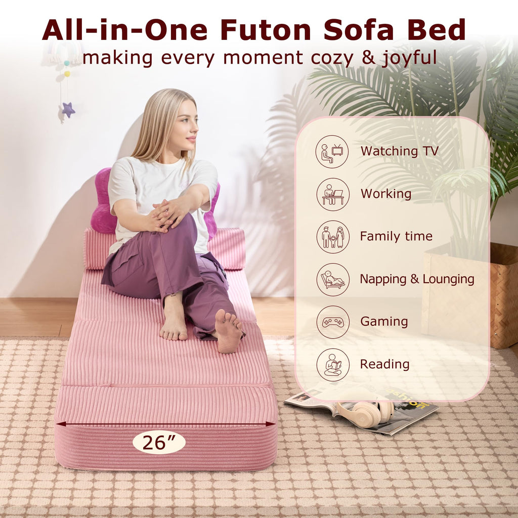 Pink Folding Convertible Sofa Bed I680