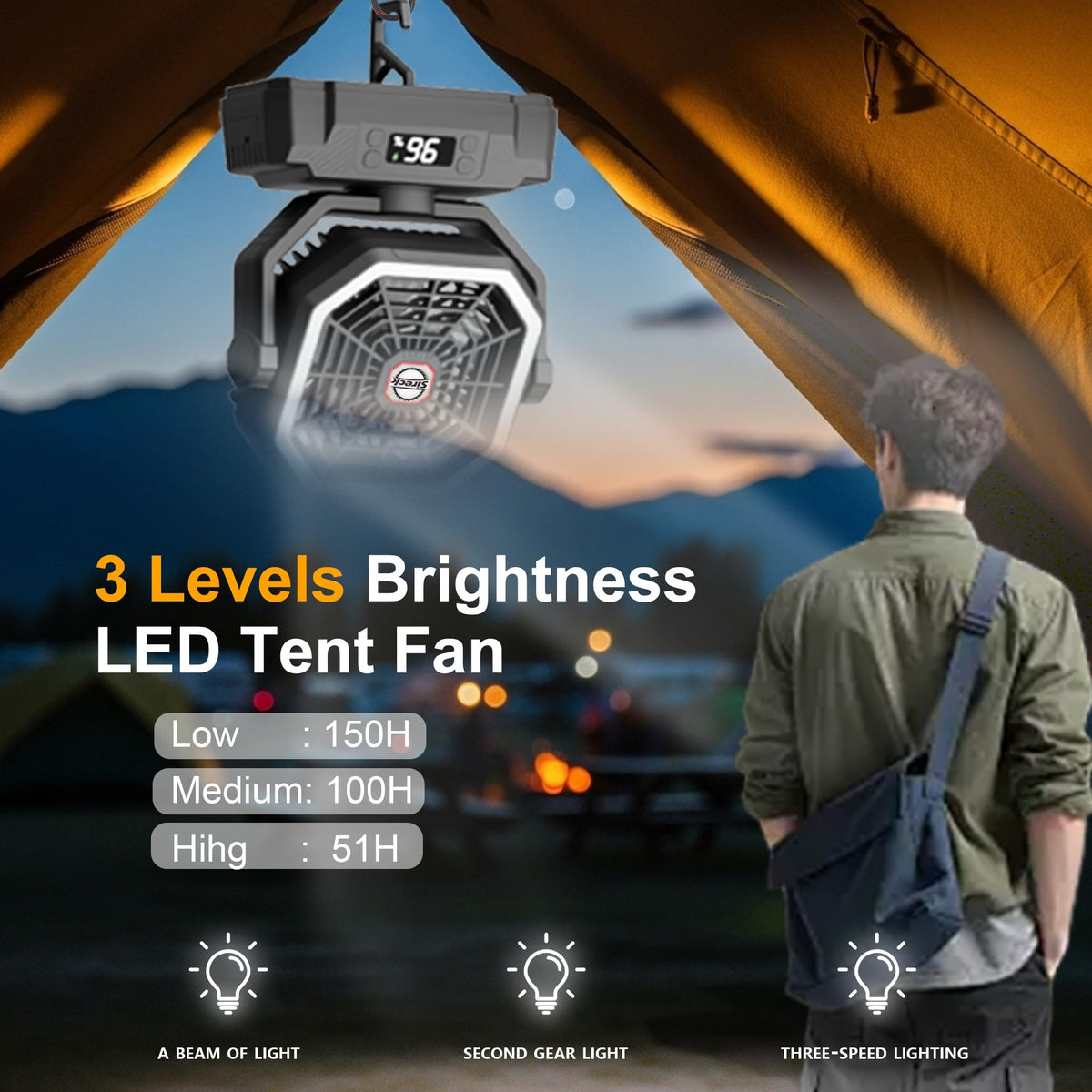 Black 10-Inch 40000mAh Portable Camping Fan J64396