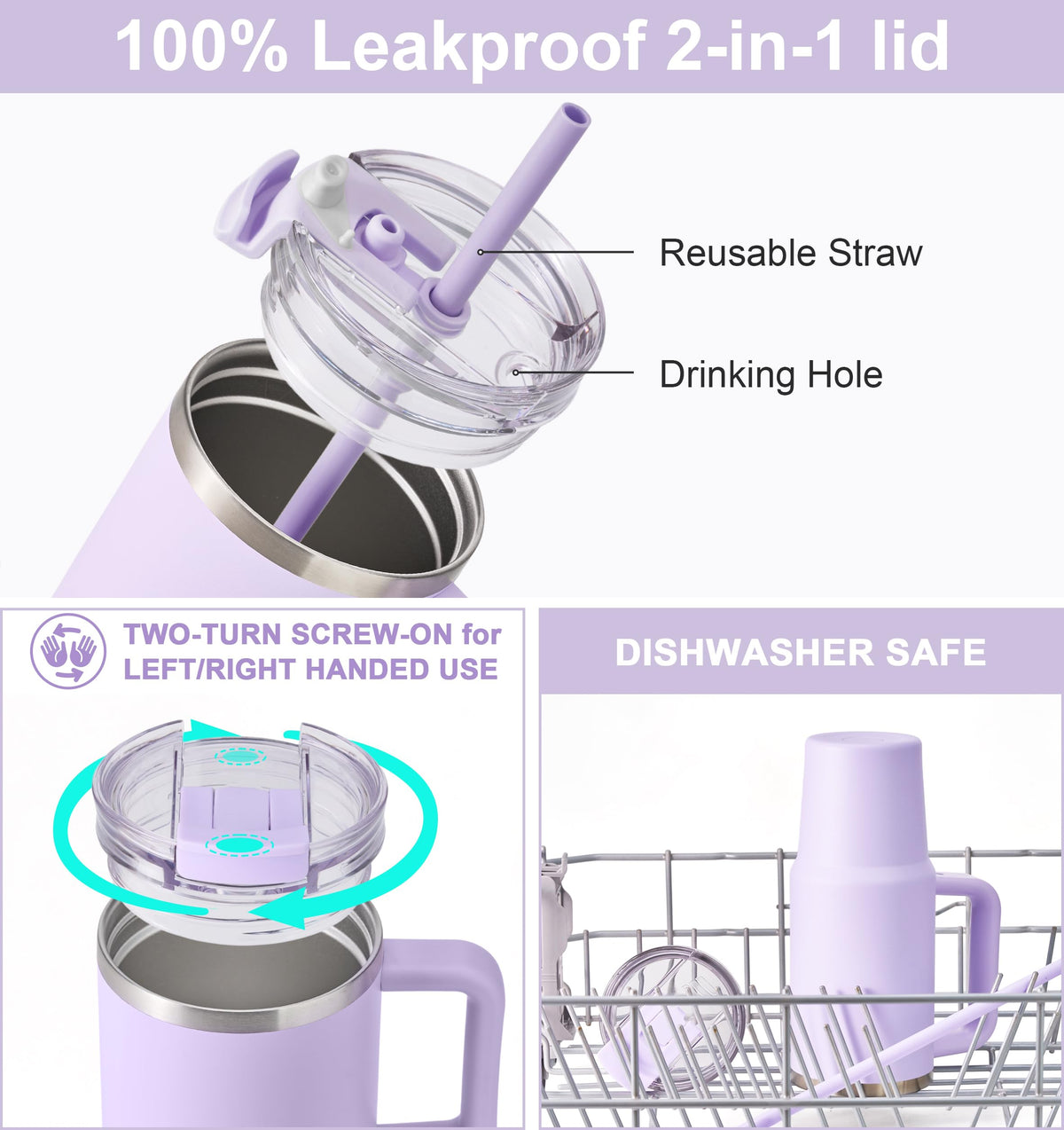 20 oz Insulated Stainless Steel Tumbler with Handle and Straw V6723