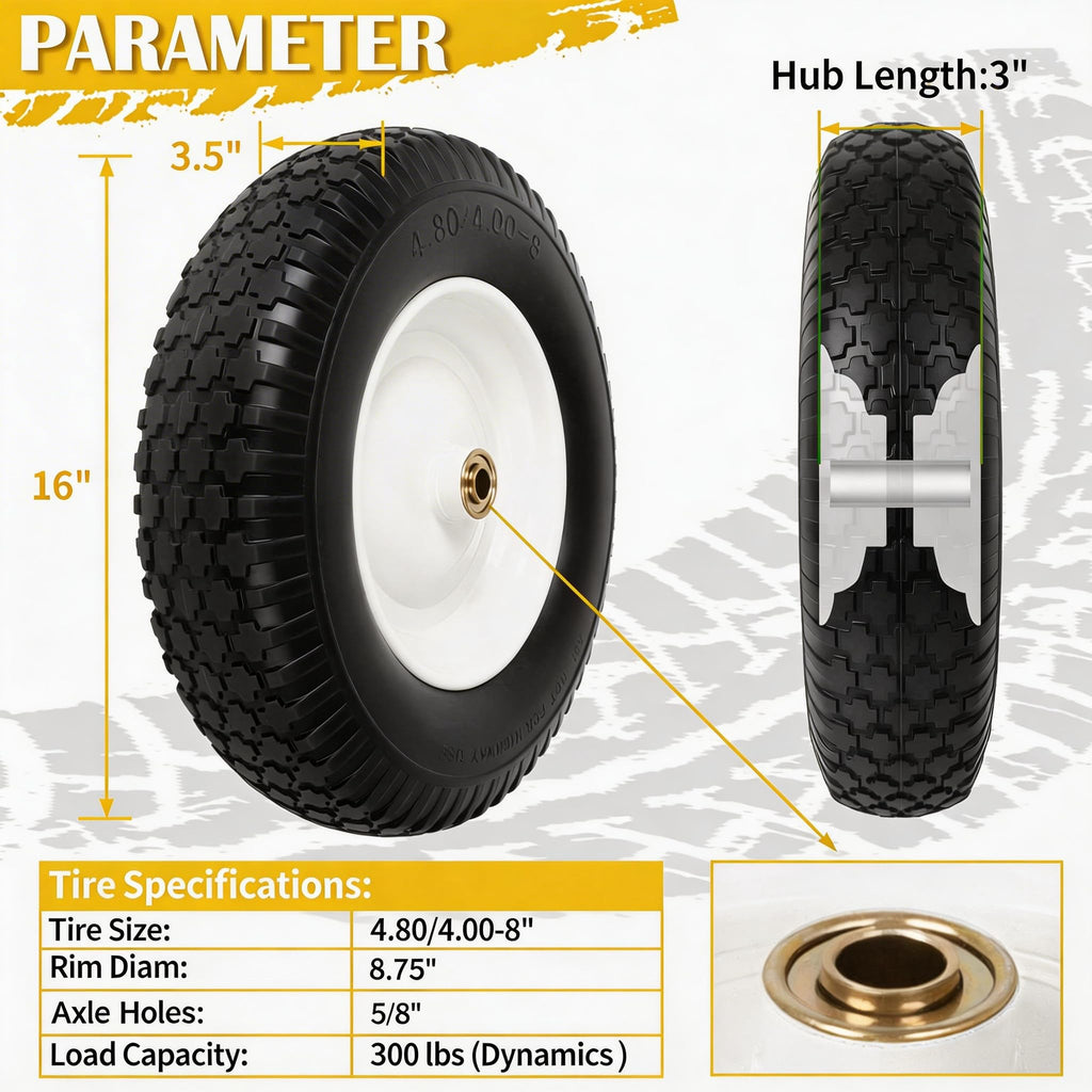 Flat Free Wheelbarrow Tire and Wheel 2 Pack W90807