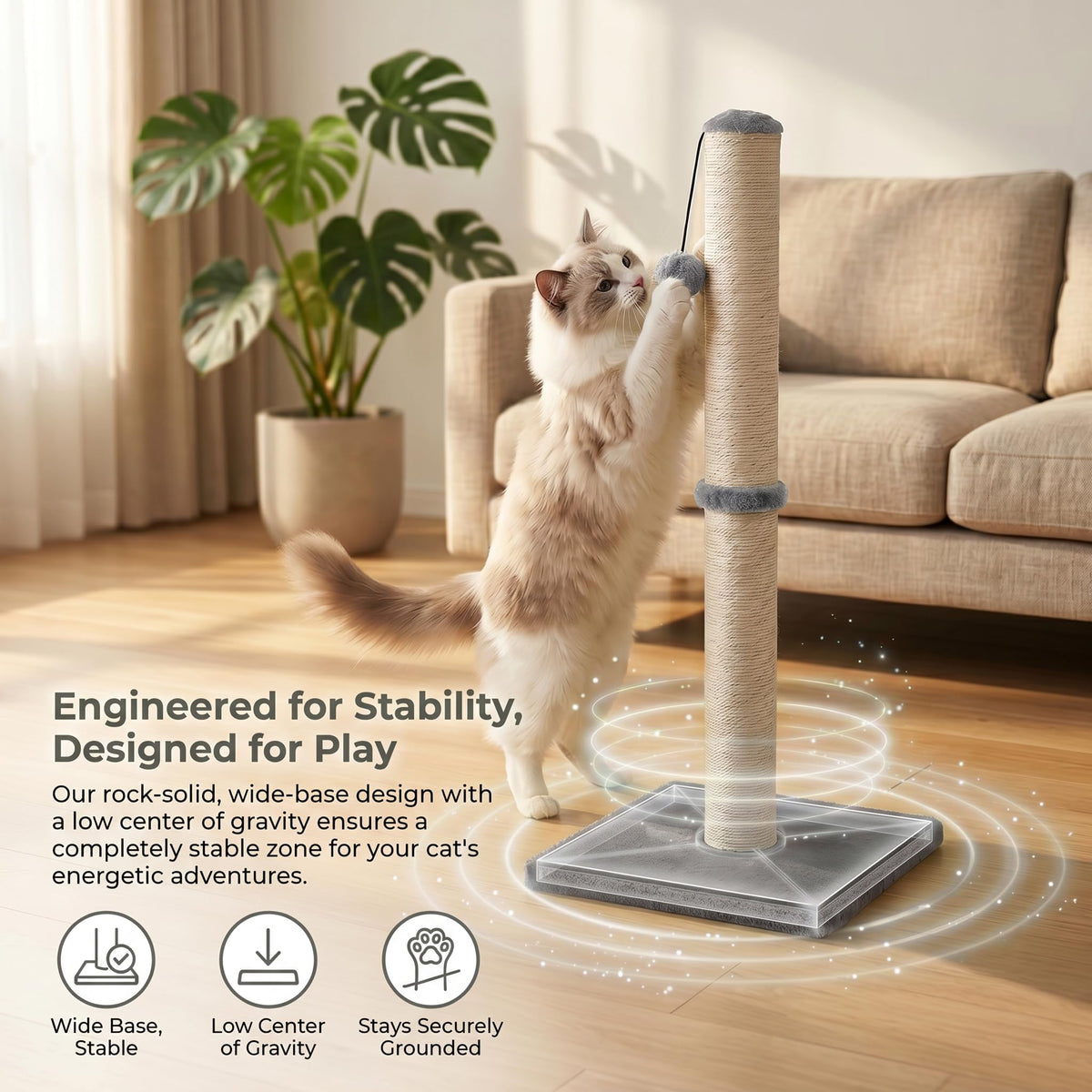 Tall Cat Scratching Post with Sisal Rope, Grey I779