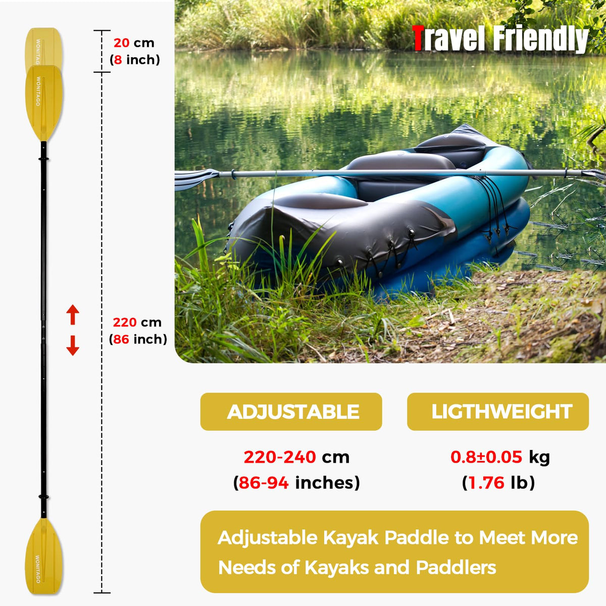 Adjustable Portable 5-Piece Kayak Paddle S677