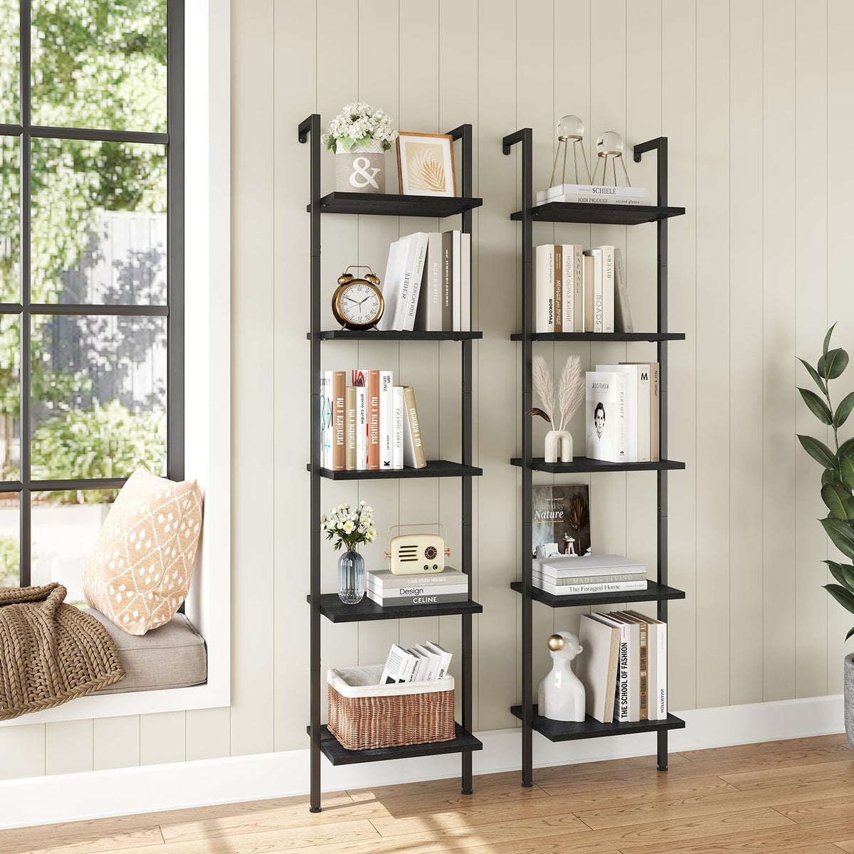 5-Tier Wood Wall Mounted Ladder Bookshelf E33495