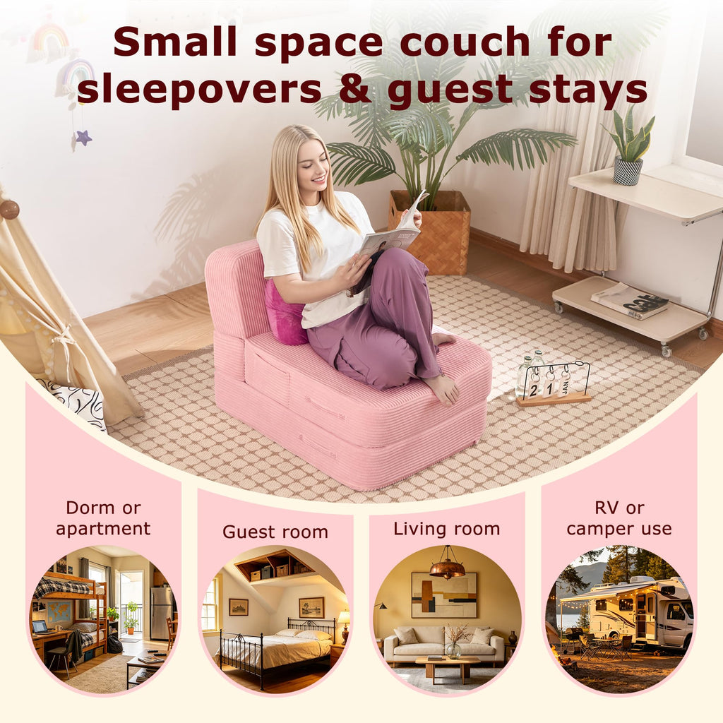 Pink Folding Convertible Sofa Bed I680