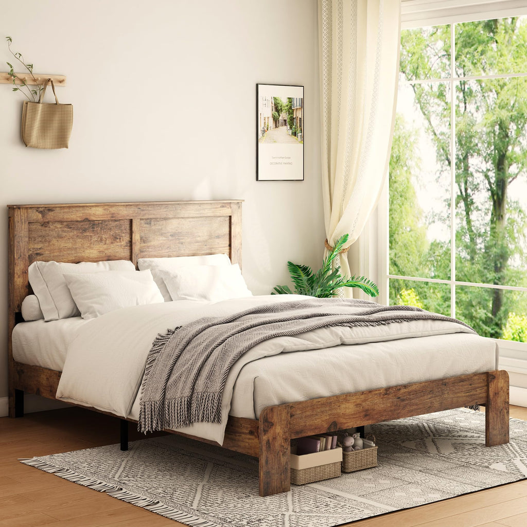 Wood Full Size Bed Frame with Headboard and Footboard E55965
