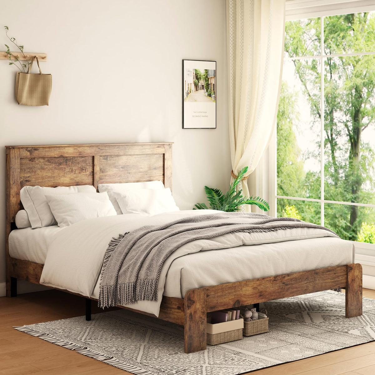 Wood Full Size Bed Frame with Headboard and Footboard E55965