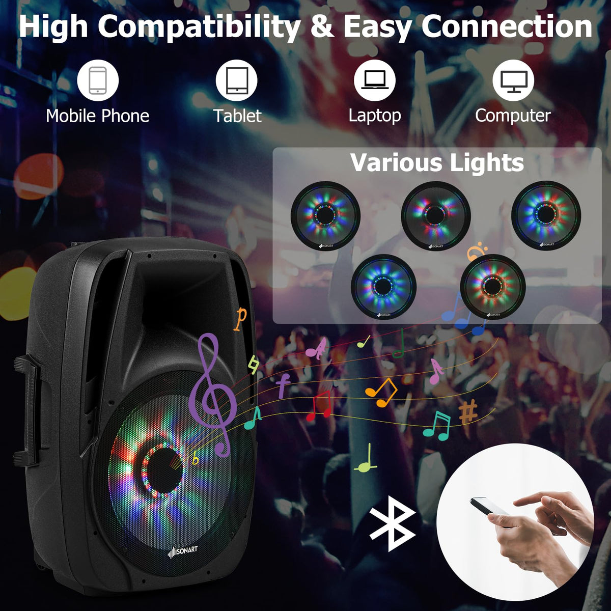 Portable 15" 1500W 2-Way Bluetooth PA Speaker System Set with Stand F213