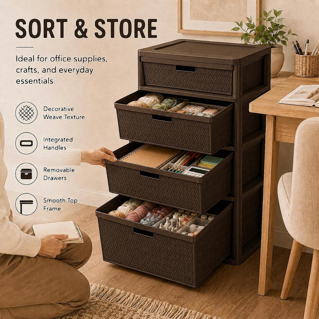 Brown 4-Drawer Plastic Storage Tower N929
