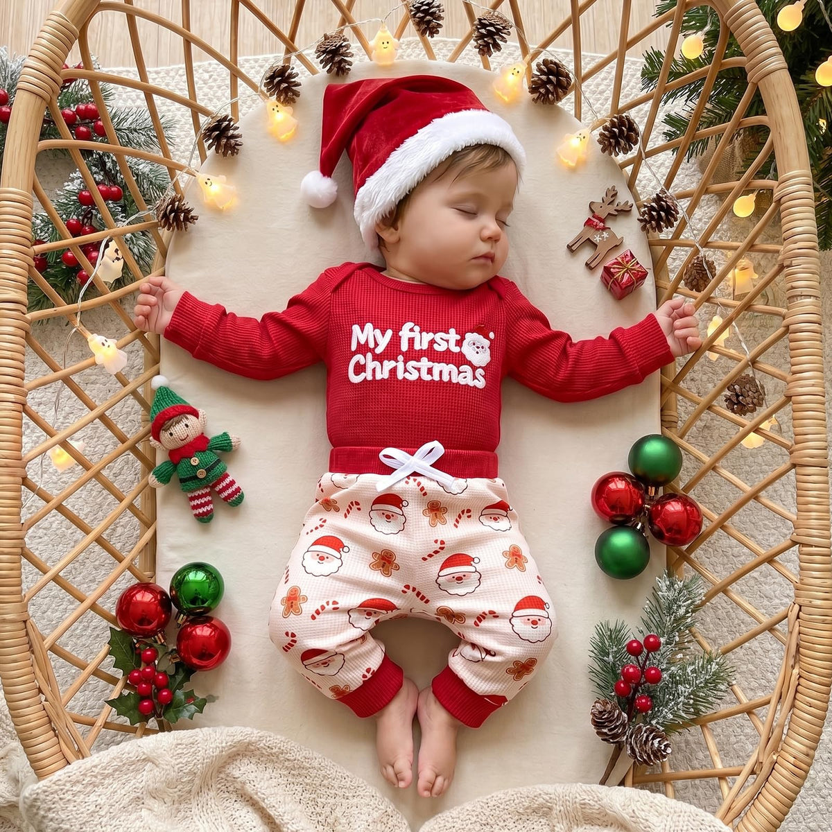 Newborn Baby Boy 3 Piece Waffle Long Sleeve Romper Pants Hat Set A871