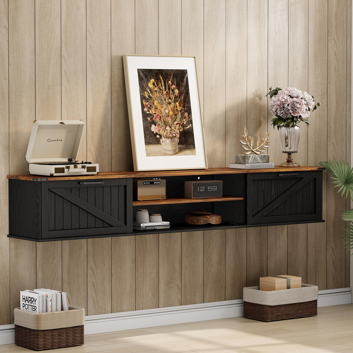 70" Black Floating TV Stand C193