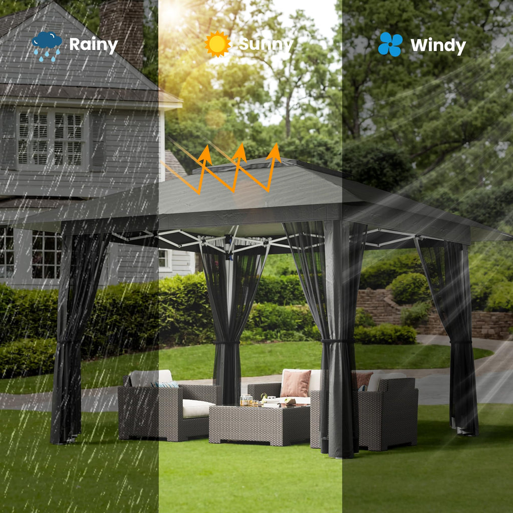 13x13 Pop Up Gazebo Tent with Mosquito Netting Grey E90098