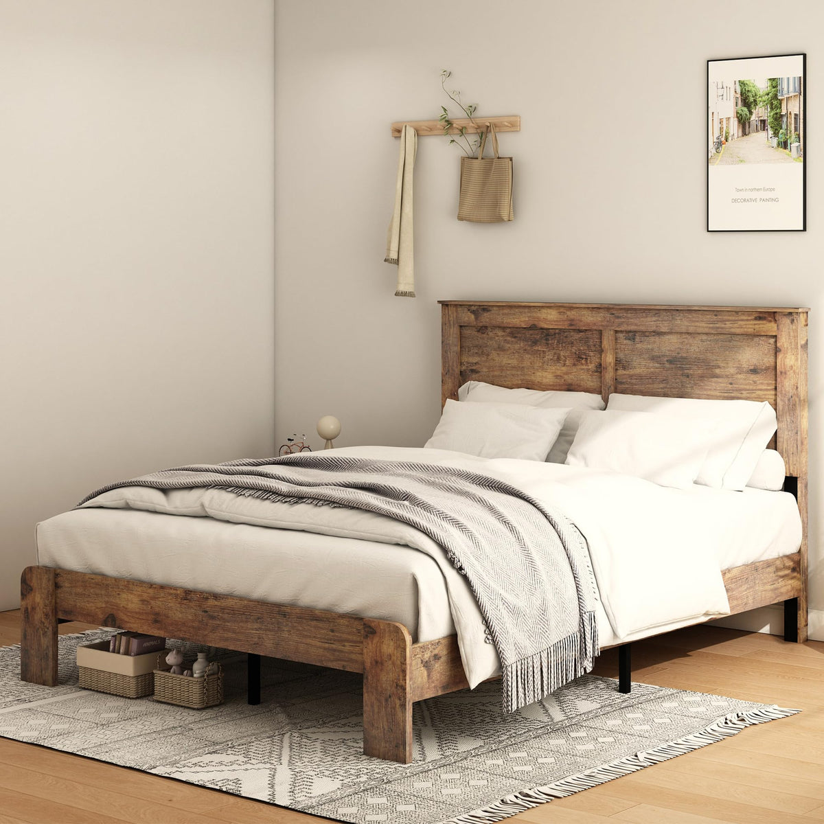 Wood Full Size Bed Frame with Headboard and Footboard E55965