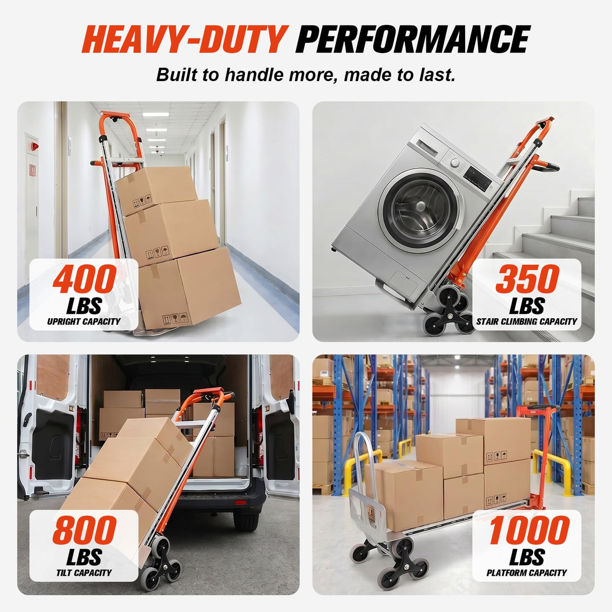4-in-1 Convertible Stair Climbing Hand Truck, 1000LBS Heavy Duty Folding Aluminum Dolly Cart with Wheels & Handle N8561