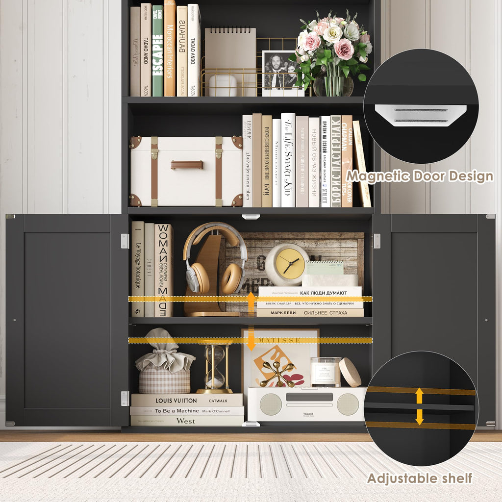 82" Tall Black Bookcase with Doors U78642