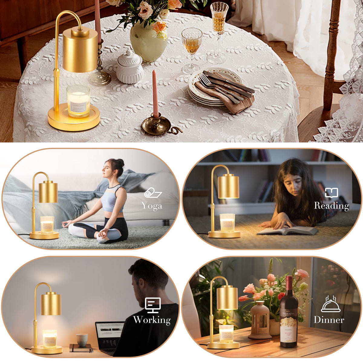 Height Adjustable Electric Candle Warmer Lamp with Timer & Dimmer N347