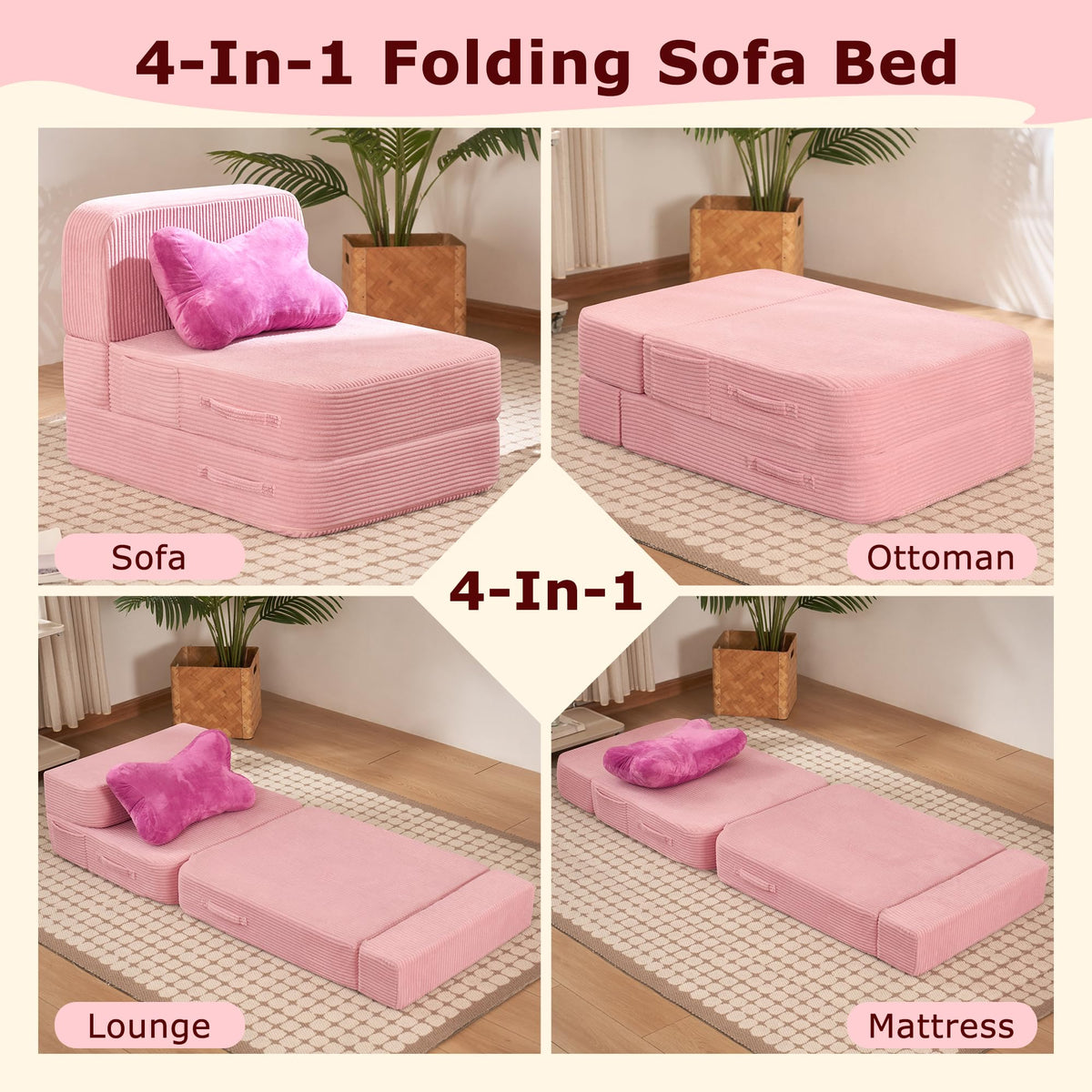 Pink Folding Convertible Sofa Bed I680