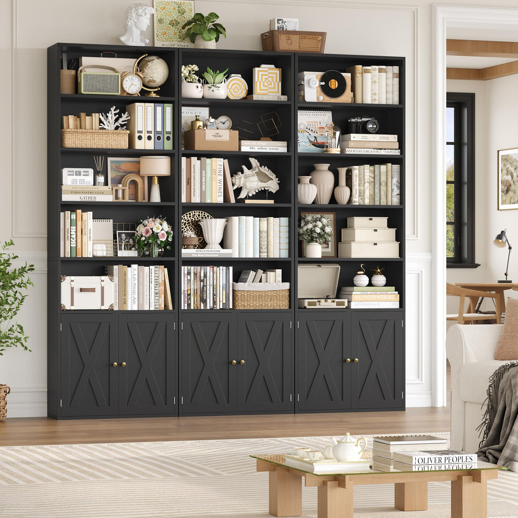 82" Tall Black Bookcase with Doors U78642