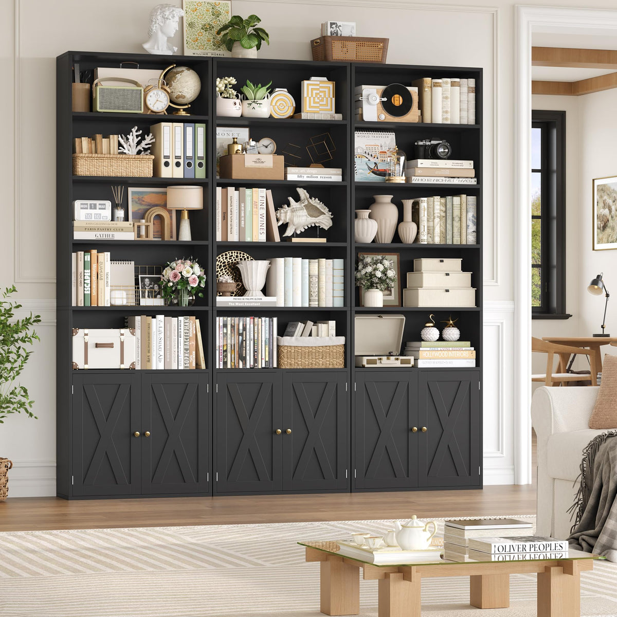 82" Tall Black Bookcase with Doors U78642