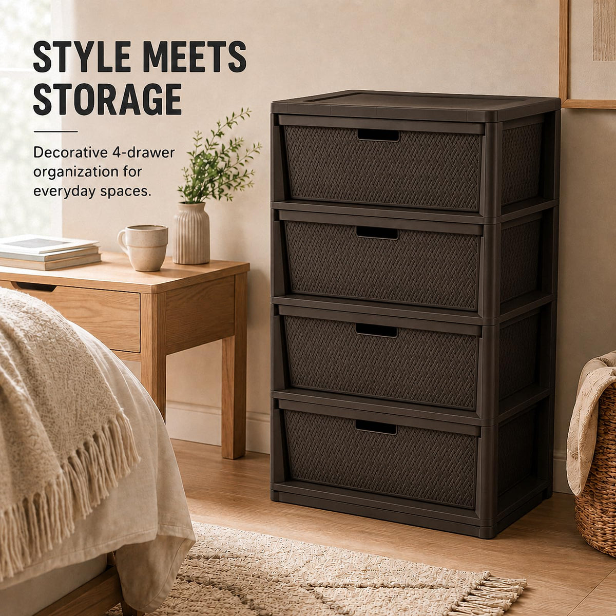 Brown 4-Drawer Plastic Storage Tower N929