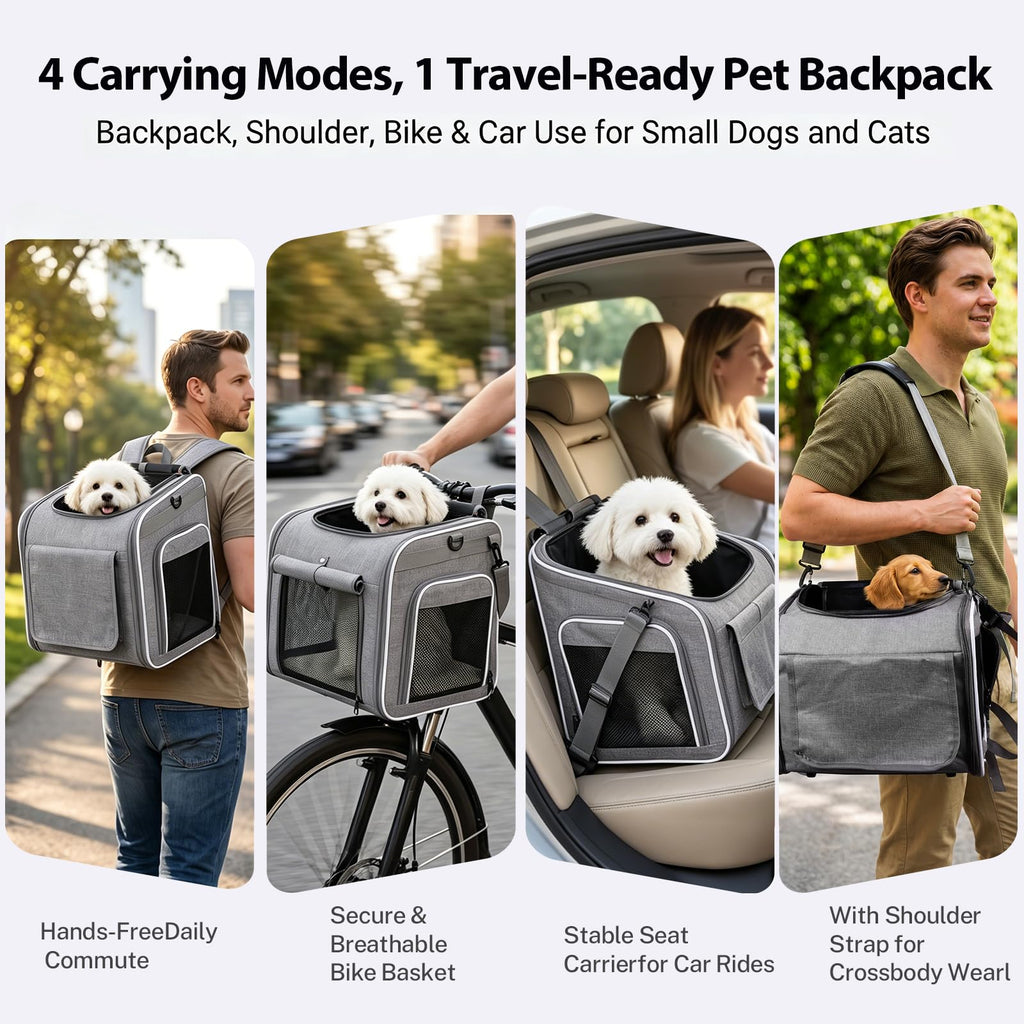 Foldable Expandable Pet Carrier Backpack for Bicycle Handlebar, Gray I920