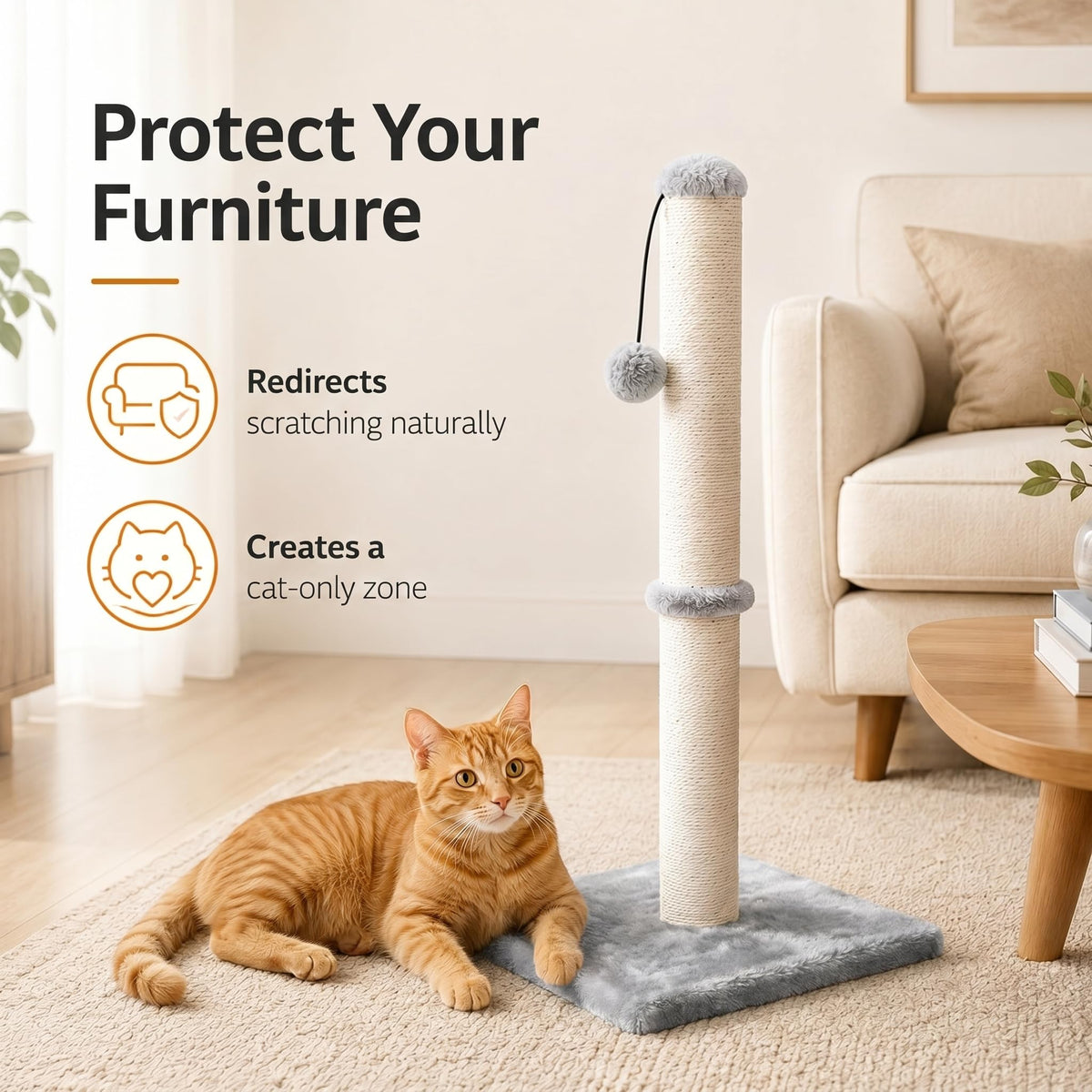 Tall Cat Scratching Post with Sisal Rope, Grey I779