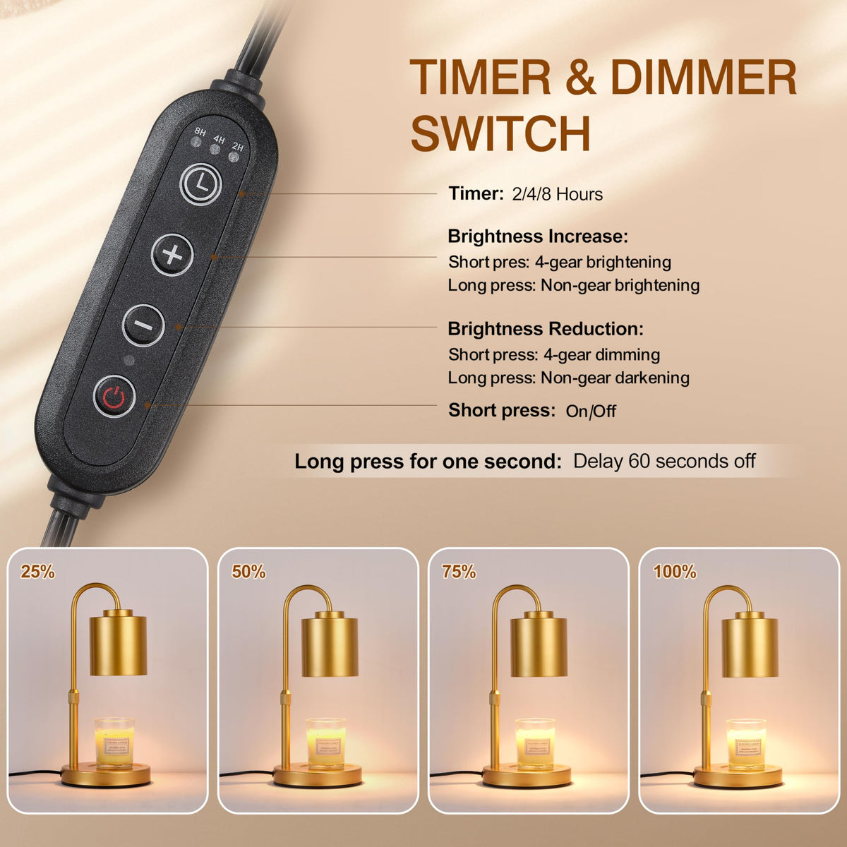 Height Adjustable Electric Candle Warmer Lamp with Timer & Dimmer N347