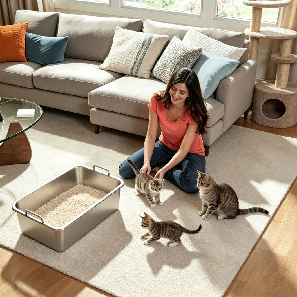 Extra Large Stainless Steel Sifting Cat Litter Box with Dual Handles F96560