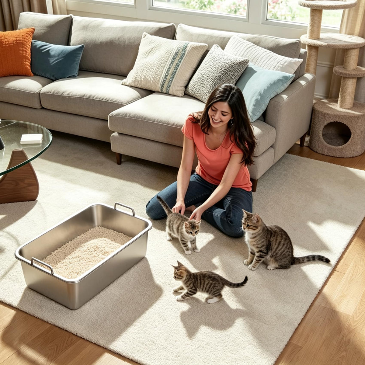 Extra Large Stainless Steel Sifting Cat Litter Box with Dual Handles F96560