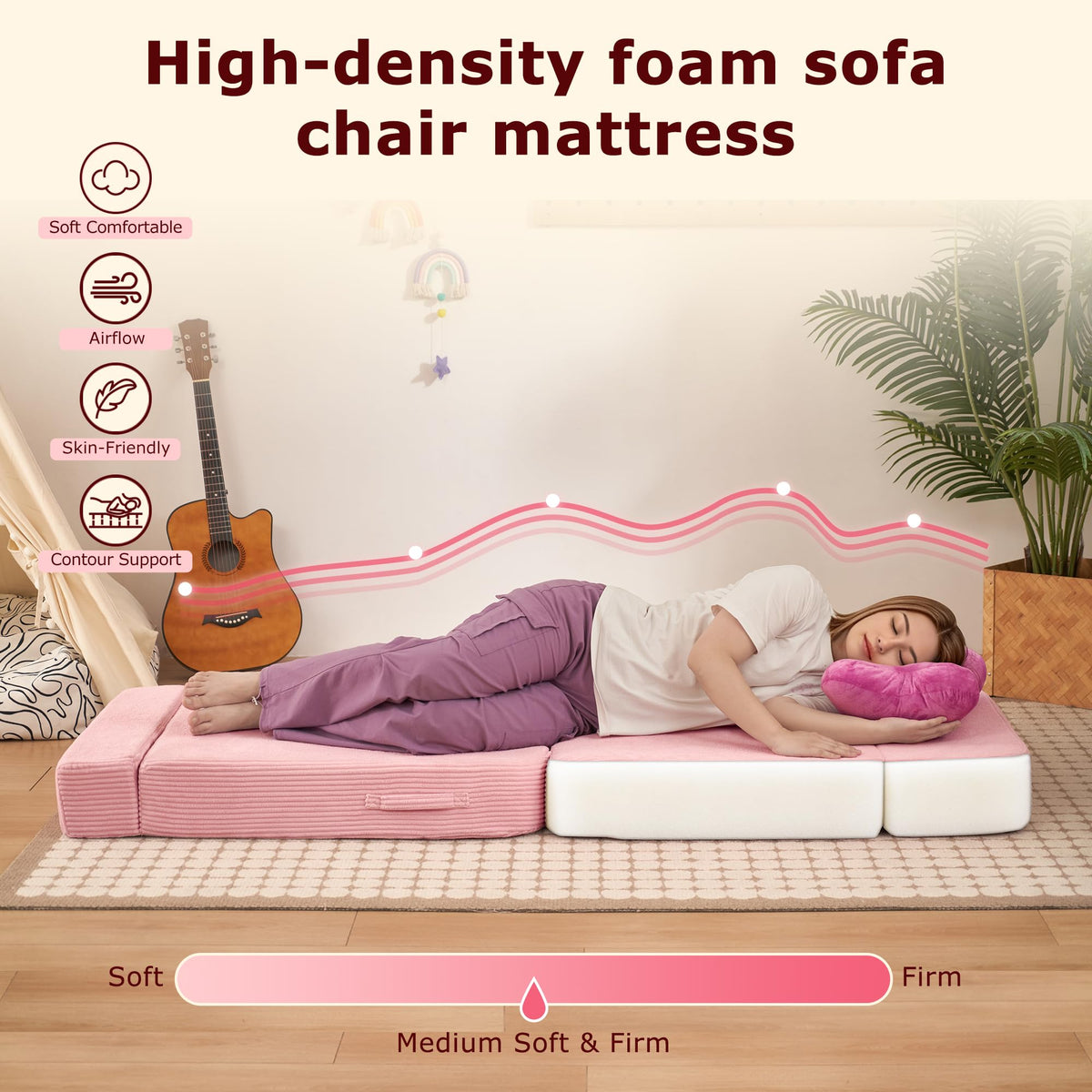 Pink Folding Convertible Sofa Bed I680