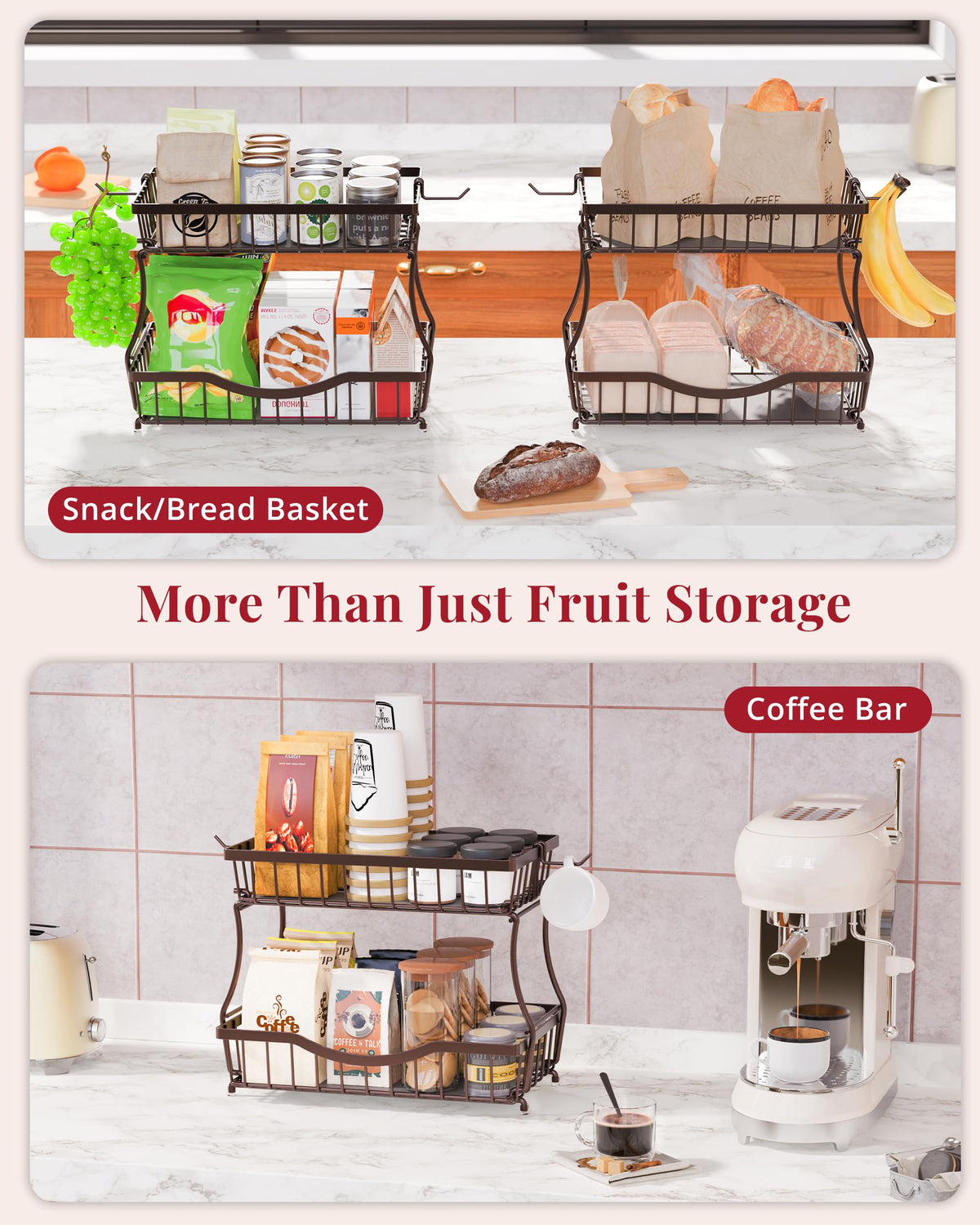 2 Tier Fruit Basket with 2 Banana Hangers V141