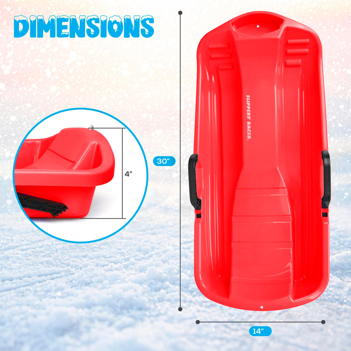 Red Flexible Plastic Toboggan Snow Sled with Brake V1223